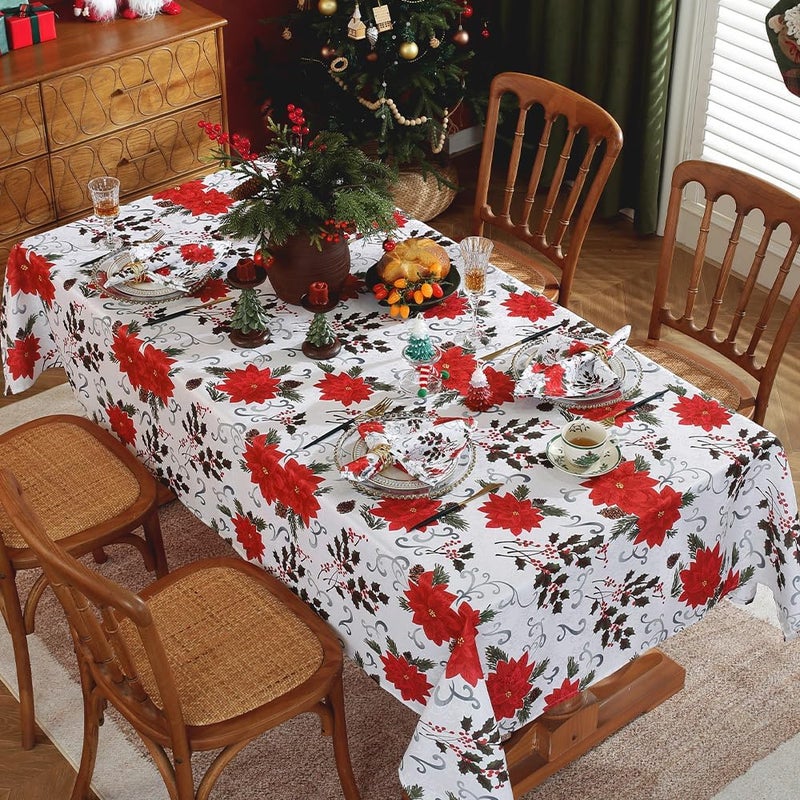 MATIRUG Christmas Poinsettia Cloth Napkins 4 Pack 20x20 Inch Polyester Washable and Reusable Table Dinner Napkins for Hotel Lunch Restaurant Weddings Event and Parties - Image 4