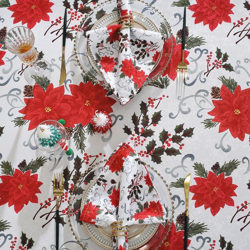 MATIRUG Christmas Poinsettia Cloth Napkins 4 Pack 20x20 Inch Polyester Washable and Reusable Table Dinner Napkins for Hotel Lunch Restaurant Weddings Event and Parties - Image 2