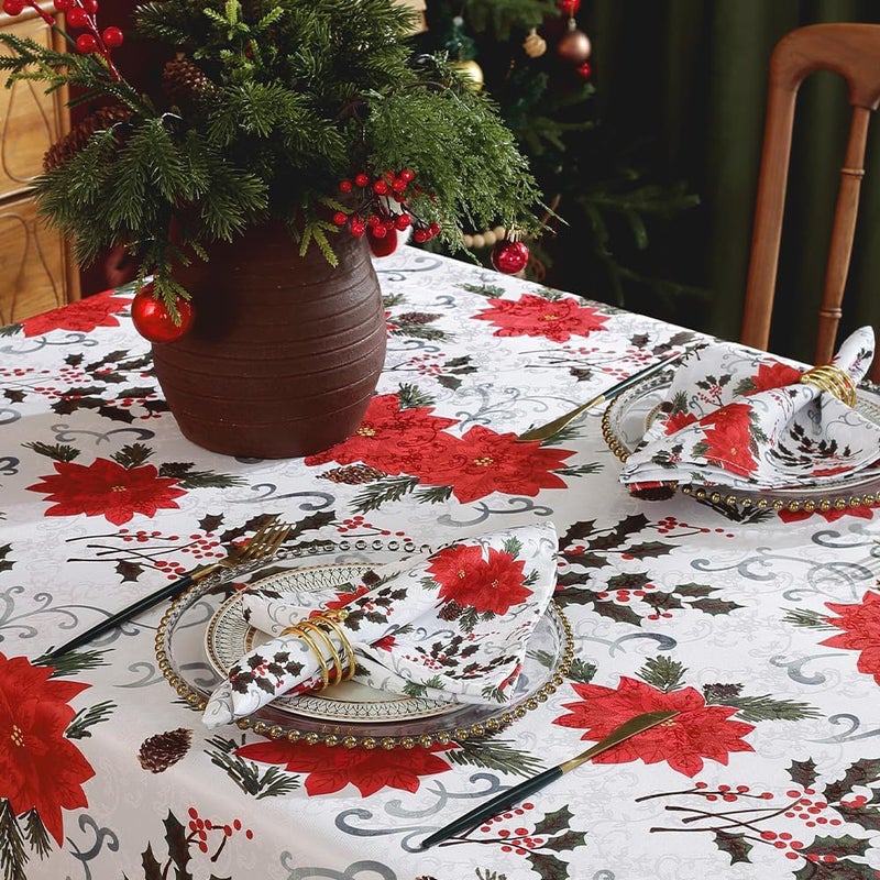 MATIRUG Christmas Poinsettia Cloth Napkins 4 Pack 20x20 Inch Polyester Washable and Reusable Table Dinner Napkins for Hotel Lunch Restaurant Weddings Event and Parties - Image 3