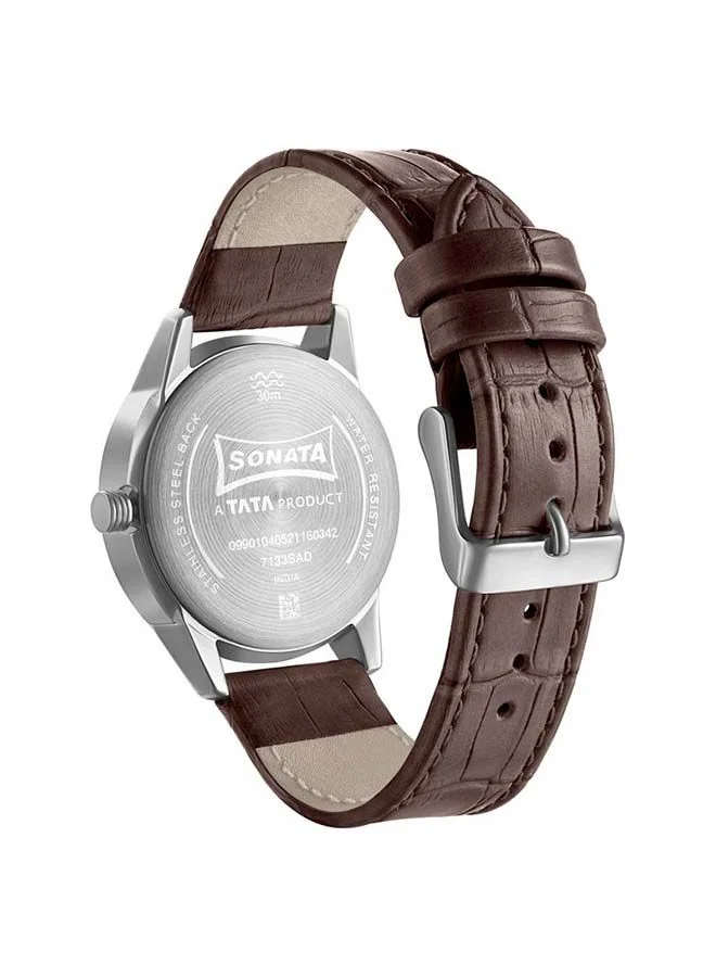Sonata Round Shape Leather Band Chronograph Wrist Watch 7133SL01 - 40 mm - Brown