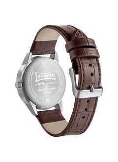 Sonata Round Shape Leather Band Chronograph Wrist Watch 7133SL01 - 40 mm - Brown  - Image 3