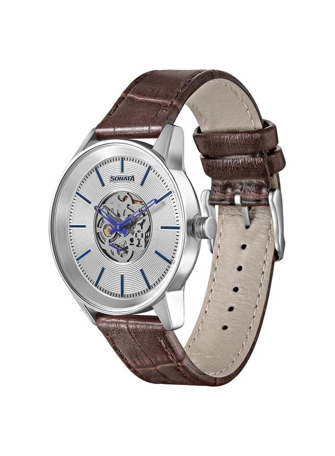 Sonata Round Shape Leather Band Chronograph Wrist Watch 7133SL01 - 40 mm - Brown - Image 1