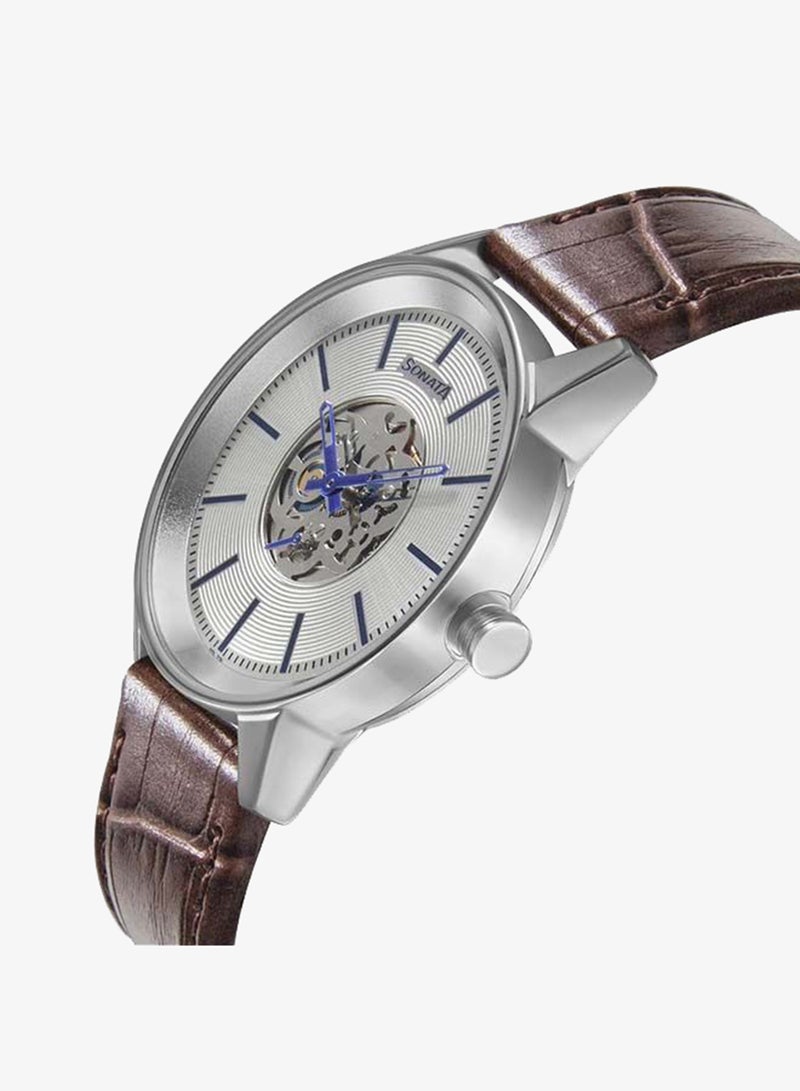 Sonata Round Shape Leather Band Chronograph Wrist Watch 7133SL01 - 40 mm - Brown - Image 2