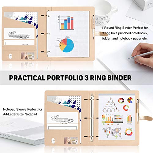 Toplive Padfolio 3 Ring Binder Organizer Business Portfolio Folder for Women, A4/ Letter Size PU Leather Portfolio Padfolio for Interview Conference Presentation, Gold - Image 5