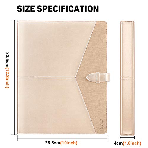 Toplive Padfolio 3 Ring Binder Organizer Business Portfolio Folder for Women, A4/ Letter Size PU Leather Portfolio Padfolio for Interview Conference Presentation, Gold - Image 3