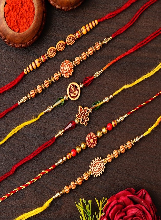 Ingo creation Rakhi Festival Rudraksh Golden Stones with Small Plate for Men and Women - Pack of 6 - Image 2