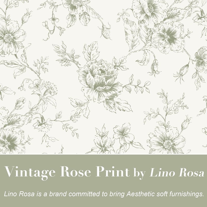 Lino Rosa ستائر كتان بنمط زهور أخضر حكيم، ستائر شفافة نباتية خفيفة التعتيم، ستائر كوخ إنجليزية عتيقة أثيرية لغرفة المعيشة وغرفة النوم، طول 84 بوصة، أخضر وكريم بيج - Image 3