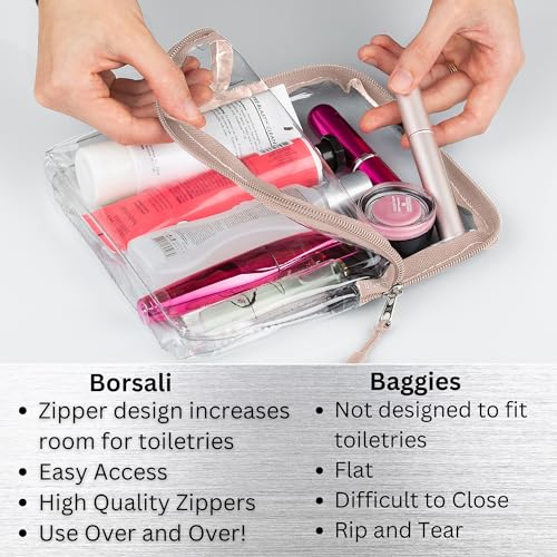 BORSALI TSA Approved Toiletry Bag - Clear Quart Size for 3-1-1 Carry On Travel - Makeup Organizer Cosmetic Pouch with Zipper - Travel Accessories - Taupe - Image 4