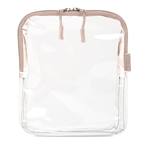 BORSALI TSA Approved Toiletry Bag - Clear Quart Size for 3-1-1 Carry On Travel - Makeup Organizer Cosmetic Pouch with Zipper - Travel Accessories - Taupe - Image 1