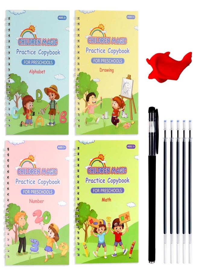 Bagentry 4 Pack The Grooved Handwriting Book, Reusable Groove Writing Book, Magic Groove Practice Copybook, Groove Calligraphy Set with 5 Refills, 1 Pen, 1 Pen Holder - Image 1