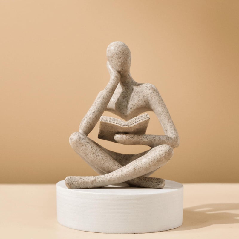LINZHEN StyleA Beige Creative Abstract Thinker Bookend for Home Aesthetic Study and Wine Cabinet Stylish Shelf Decor Accent and Thoughtful Gift for Living Room Bar or Coffee Shop