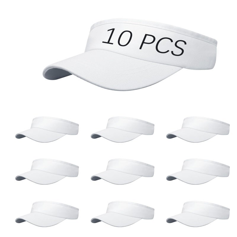 DASSNANE 10 PCS Cotton White Visors Bulk for Tie-dye, Adjustable Sport Sun Visor Hats, Athletic Visor Caps for Women and Men,Summer Outdoor Anti Ultraviolet for Beach Golf Tennis Baseball - Image 1