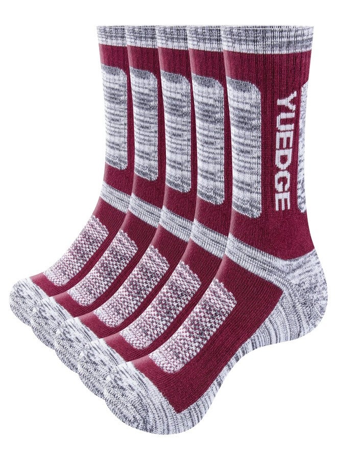 YUEDGE Mens Socks Red Moisture Wicking Hiking Athletic Cushioned Crew Socks For Men Size 9-11, Padded Anti-Odor Safety Tactical Work Boot Socks, 5 Pairs/PacK - Image 1