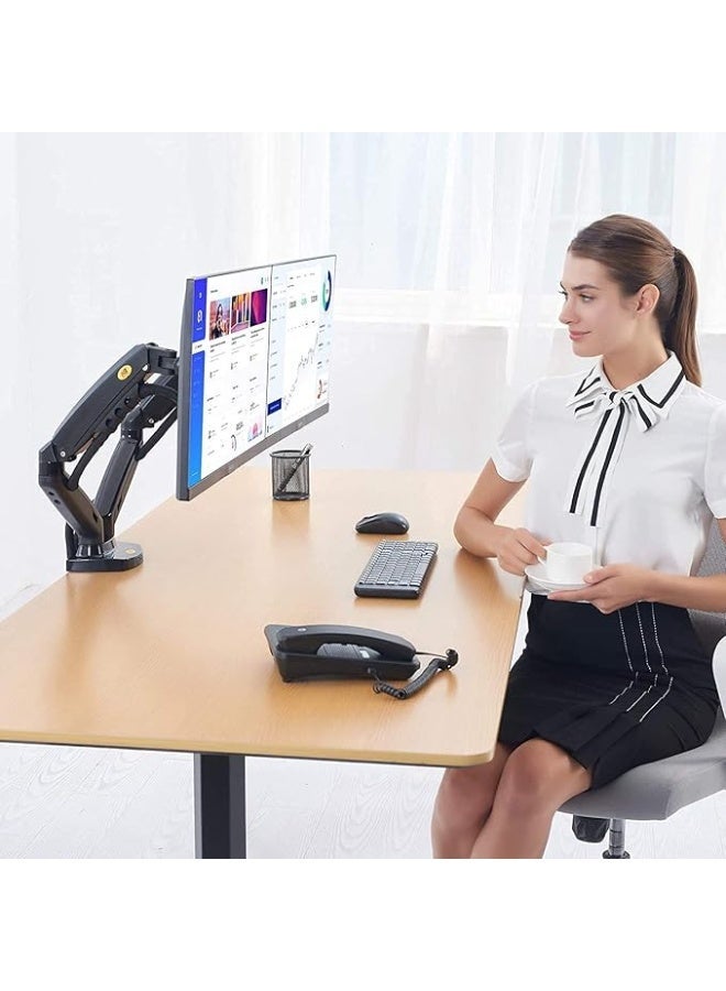 Fully mobile dual-monitor desktop stand with adjustable gas spring arm for 17-27 inch monitors to create a comfortable and organized workspace. - Image 5
