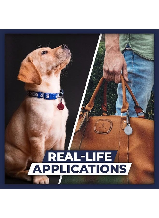 Apple Airtag Holders 4 Pack, Shockproof, Dustproof & Washable Silicon Cases for Air Tags with Accessories for Wallets, Luggage, Pet Collars, Key Finders (Blue - White - Red - Black) - Image 4