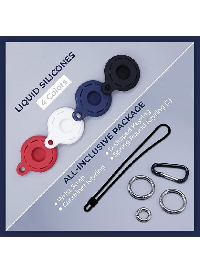 Apple Airtag Holders 4 Pack, Shockproof, Dustproof & Washable Silicon Cases for Air Tags with Accessories for Wallets, Luggage, Pet Collars, Key Finders (Blue - White - Red - Black) - Image 3