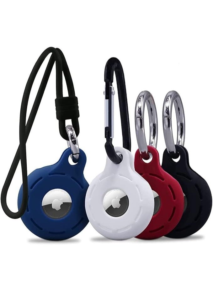 Apple Airtag Holders 4 Pack, Shockproof, Dustproof & Washable Silicon Cases for Air Tags with Accessories for Wallets, Luggage, Pet Collars, Key Finders (Blue - White - Red - Black) - Image 1