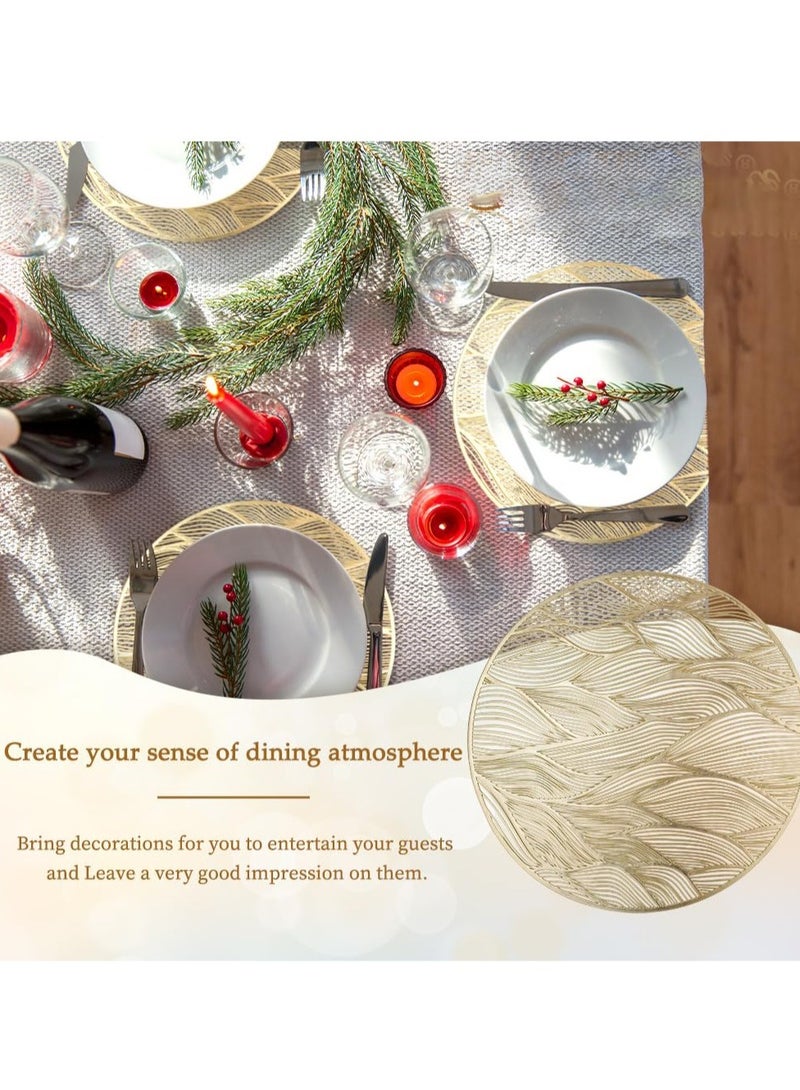 Excefore Place Mats, Set of 6 GoldWashable Vinyl, Round Hollow Dinning Table Mats Non-Slip Stain Heat Resistant for Party Wedding Holiday Festival  - Image 3