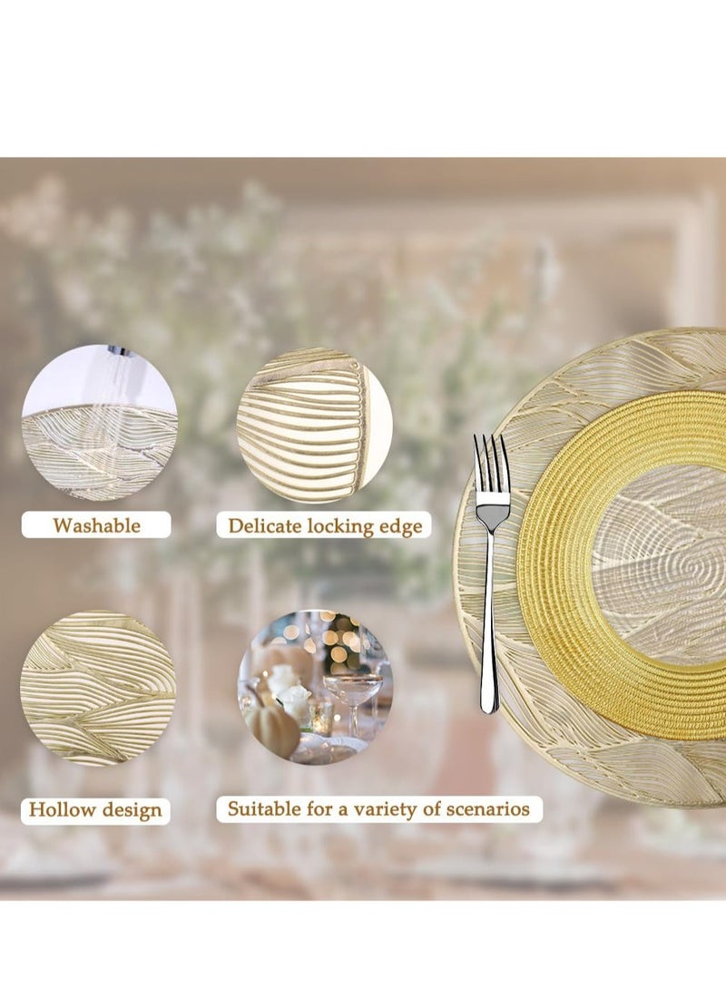 Excefore Place Mats, Set of 6 GoldWashable Vinyl, Round Hollow Dinning Table Mats Non-Slip Stain Heat Resistant for Party Wedding Holiday Festival  - Image 4
