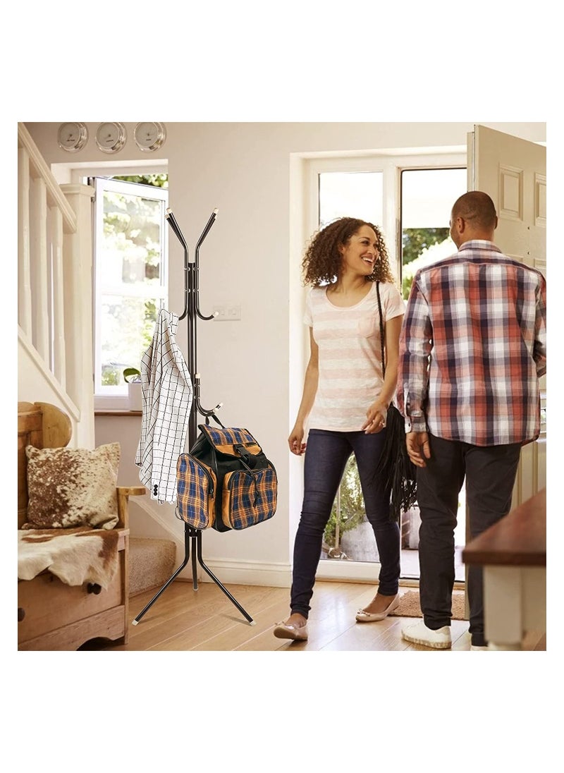 DubaiGallery - Multi-Purpose Coat Racks Large Hanger with Shoe Rack Standing Metal Coat Rack Hat Hanger 6 Hook Space Saving - Image 1