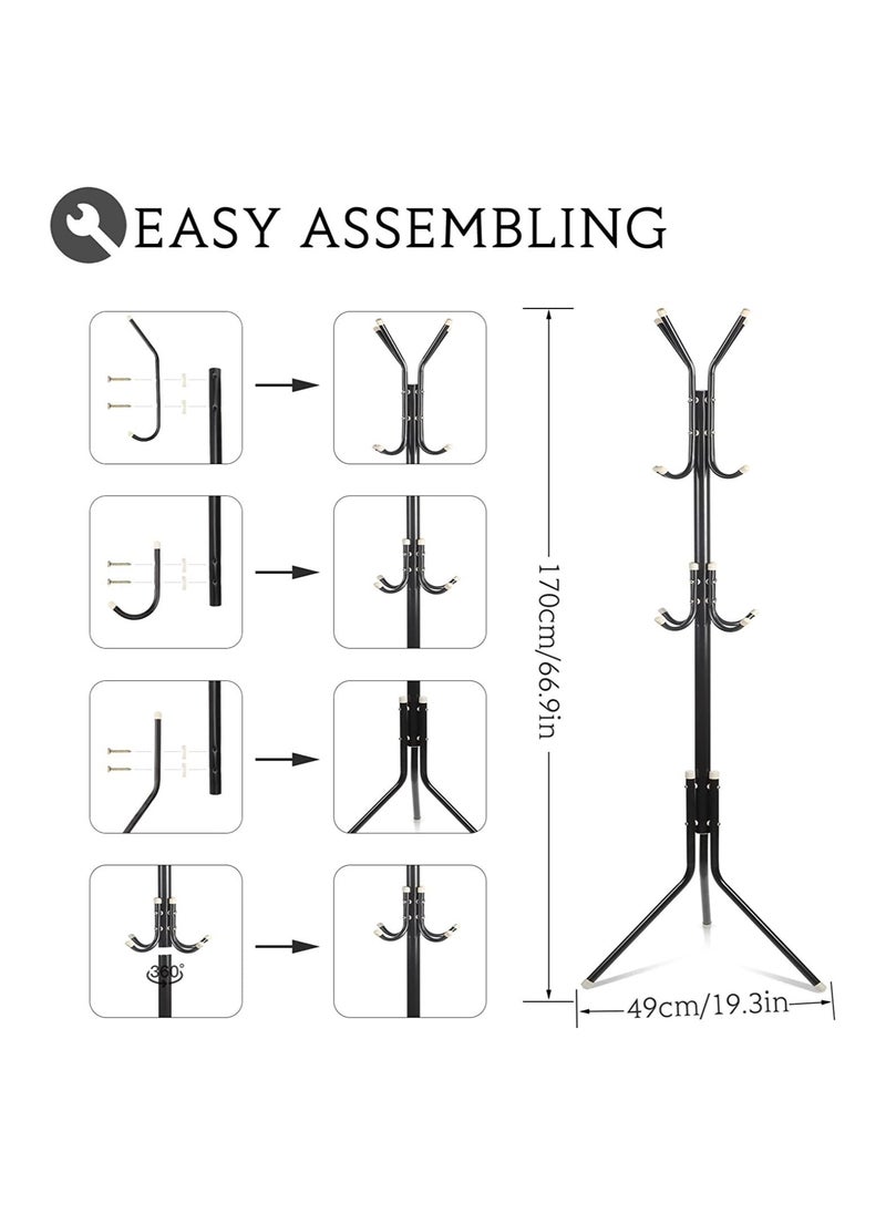 DubaiGallery - Multi-Purpose Coat Racks Large Hanger with Shoe Rack Standing Metal Coat Rack Hat Hanger 6 Hook Space Saving - Image 1