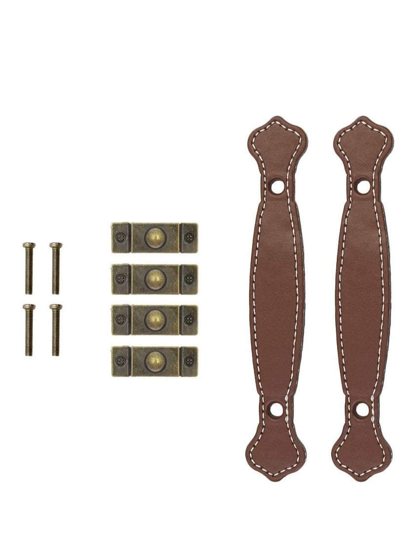 6 Piece Surface Leather Furniture Handle 6.3" 16 cm Vintage Style Strong Leather Handle Pull for Drawer Cabinet PU Luggage Brown - Image 5