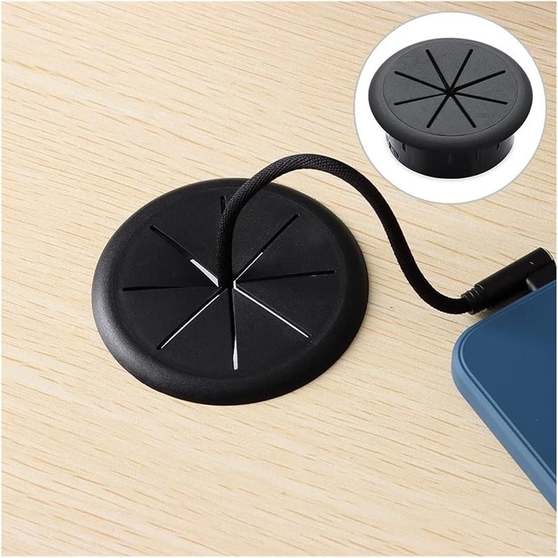 Black 60mm Desk Cable Grommet Wire Hole Cover Cord Organizer Outlet Port Threading Box - Image 4