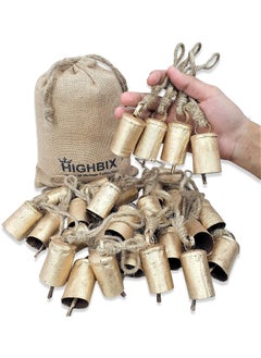 HIGHBIX HIGHBIX Big 7cm Handmade Vintage Rustic Lucky Tin Cylinder Shaped Cow Bells Set of 30 Festive Dcor Bells with Jute Rope 