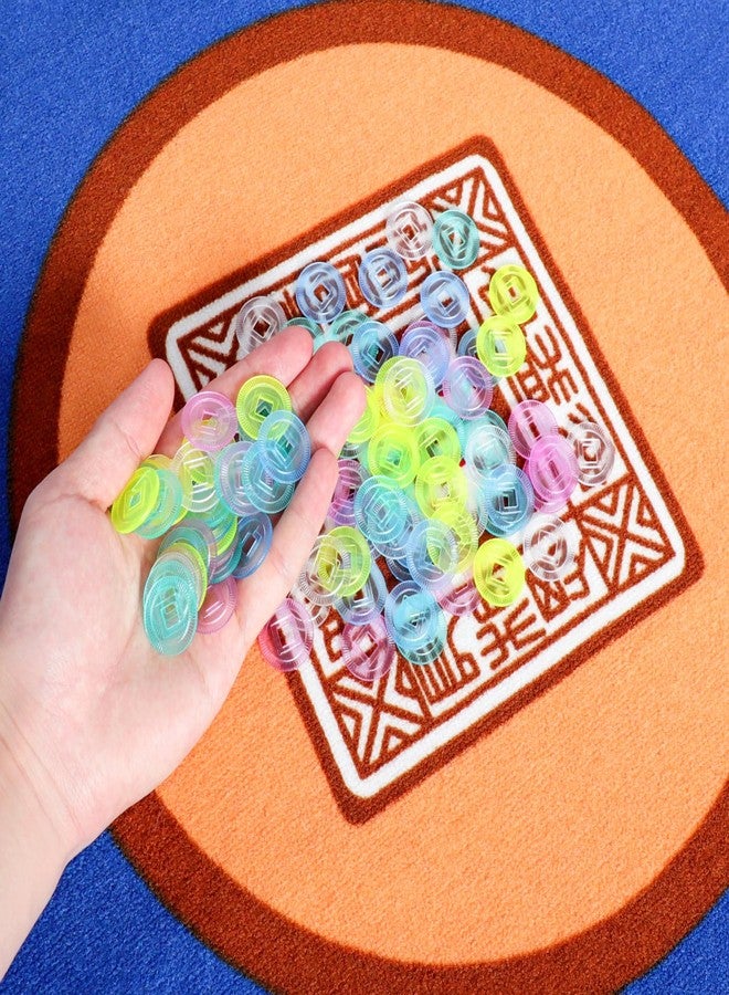 GUSTARIA Plastic Colored Mahjong Scoring Coins, 100pcs Chips for Mahjong Games, 5 Colors（Red, Yellow, Green, Blue, White） with 1 Indicator and 3 dice - Image 5
