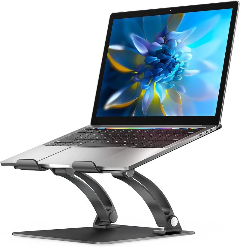 nulaxy Fully Adjustable Laptop Stand for Desk, Dual Foldable Aluminum Computer Riser with Heat-Vent, Ergonomic Notebook Holder Portable Office Accessories Compatible with All 10-17" Laptops, Black - Image 1