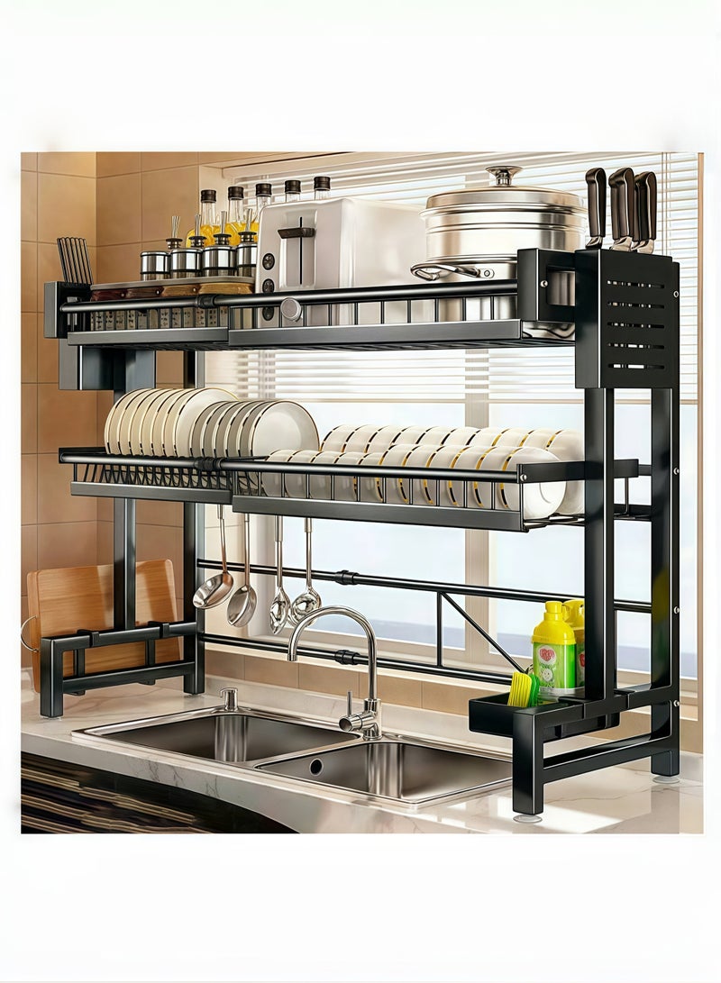 Dual Layer Adjustable Length Stainless Steel Kitchen Drying Rack – Perfect for Organizing and Drying Utensils  - Image 1