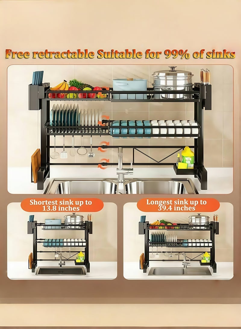 Dual Layer Adjustable Length Stainless Steel Kitchen Drying Rack – Perfect for Organizing and Drying Utensils  - Image 2