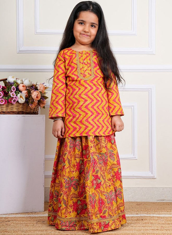 COTLAND FASHION Girls Printed Regular Gotta Patti Pure Cotton Straight Kurti with Skirt - Image 1