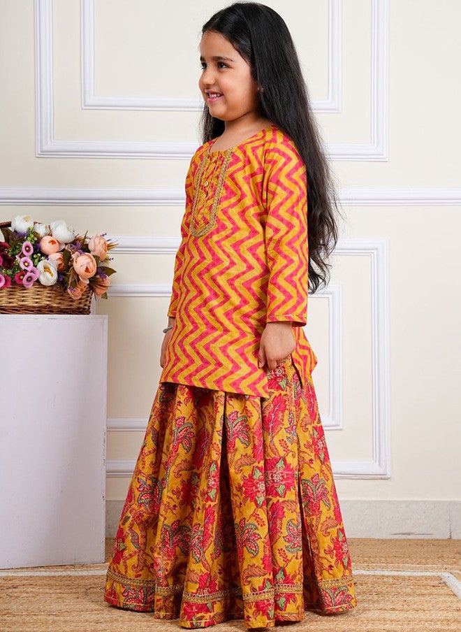 COTLAND FASHION Girls Printed Regular Gotta Patti Pure Cotton Straight Kurti with Skirt - Image 5
