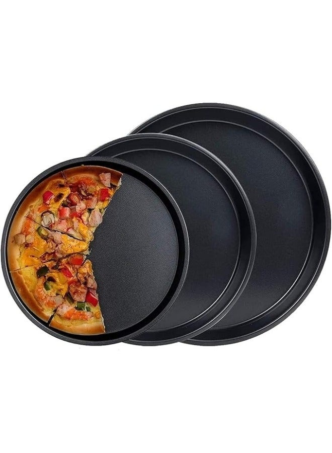 3 Piece Pizza Pan Set - Grey Coating, Round Non-Stick Steel, Dishwasher Safe, Premium Bakeware for Home Cooking, Carbon Steel - Image 2
