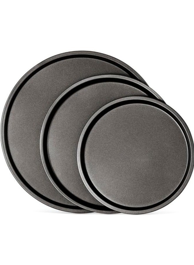 3 Piece Pizza Pan Set - Grey Coating, Round Non-Stick Steel, Dishwasher Safe, Premium Bakeware for Home Cooking, Carbon Steel - Image 1