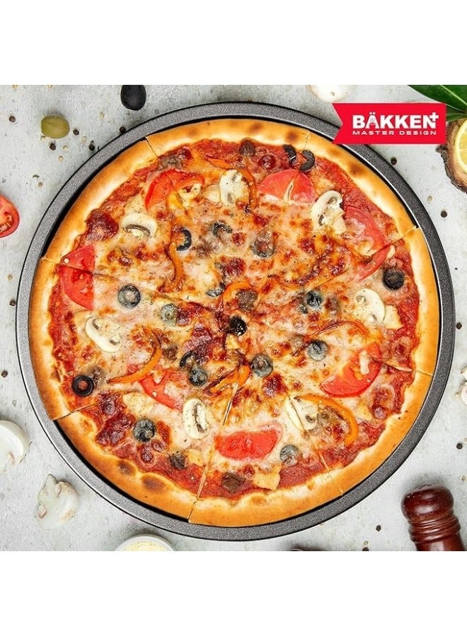 3 Piece Pizza Pan Set - Grey Coating, Round Non-Stick Steel, Dishwasher Safe, Premium Bakeware for Home Cooking, Carbon Steel - Image 3