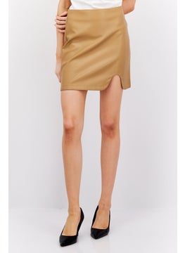Women Plain Mini Skirts, Brown