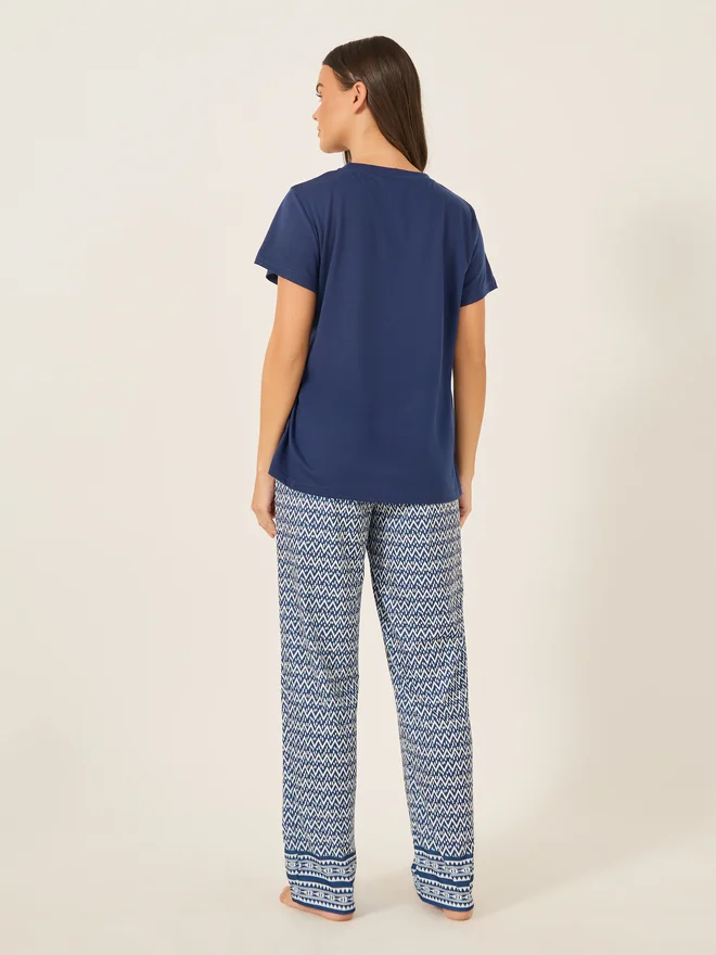Styli Styli Calm Slogan Print T-Shirt and Aztec Print Pyjama Set