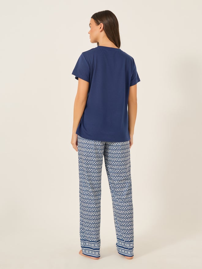 Styli Calm Slogan Print T-Shirt and Aztec Print Pyjama Set - Image 4
