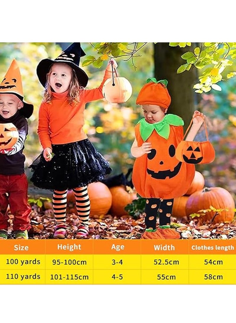 Golden Pumpkin Costume, Cosplay Costume,Sleeveless Pumpkin Romper,Fancy Dress Up Pumpkin Hat Candy Bag Shoses Kids Costumes for 0-5 Years Baby Boys Girls(100 cm) - Image 2