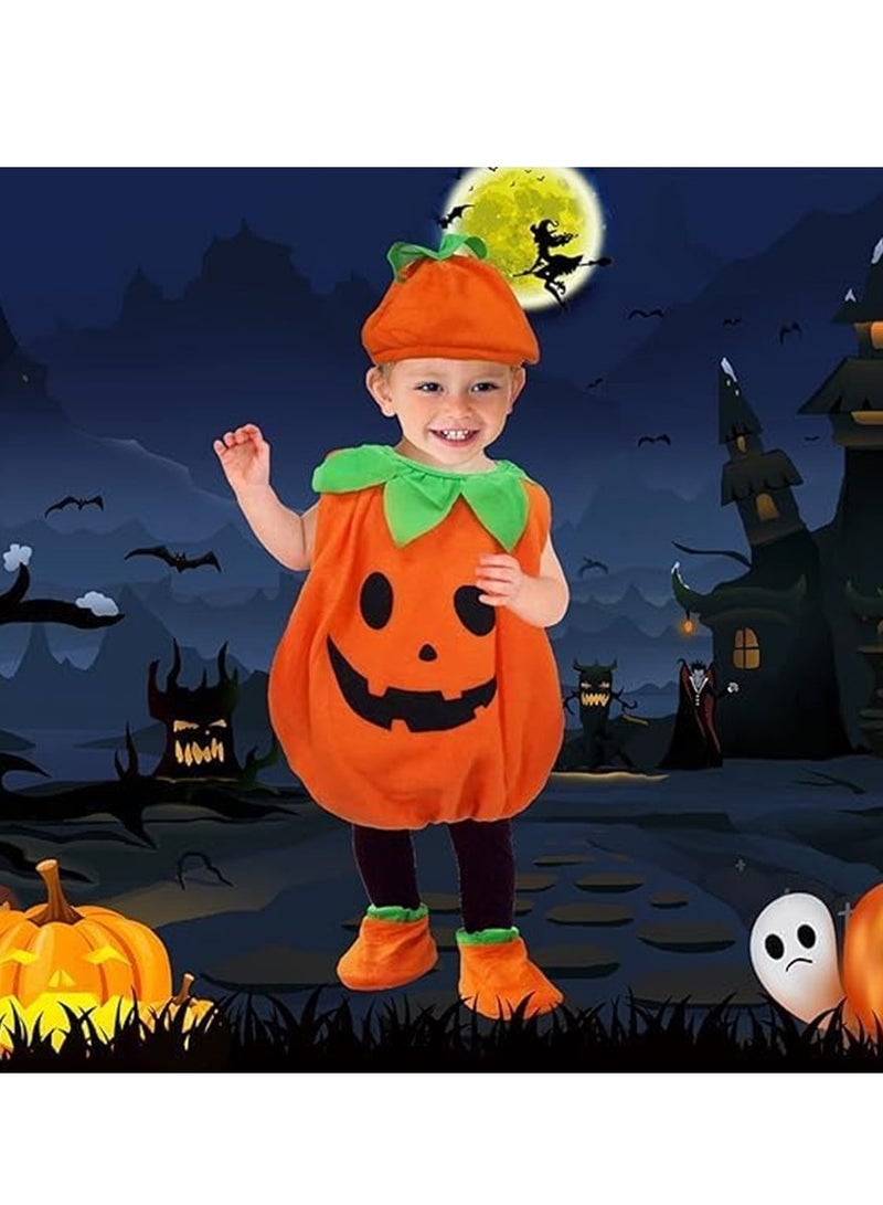 Golden Pumpkin Costume, Cosplay Costume,Sleeveless Pumpkin Romper,Fancy Dress Up Pumpkin Hat Candy Bag Shoses Kids Costumes for 0-5 Years Baby Boys Girls(100 cm) - Image 3