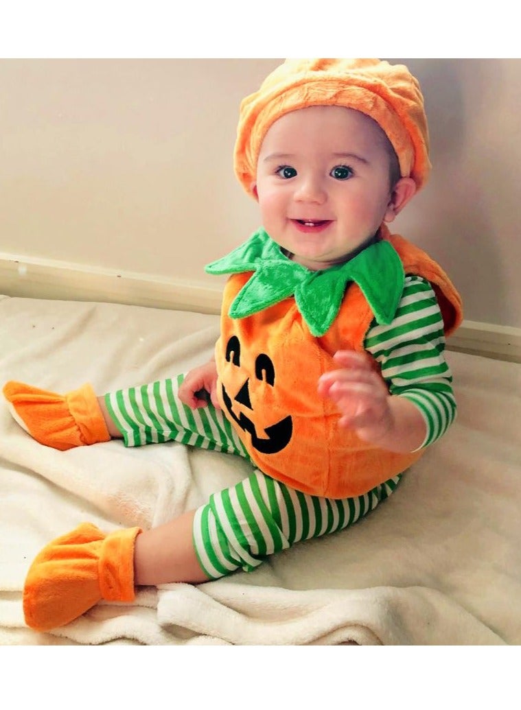 Golden Pumpkin Costume, Cosplay Costume,Sleeveless Pumpkin Romper,Fancy Dress Up Pumpkin Hat Candy Bag Shoses Kids Costumes for 0-5 Years Baby Boys Girls(100 cm) - Image 4