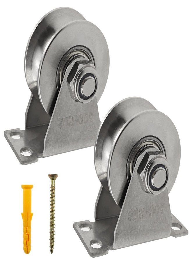 MACGQ Groove Wheel Pulley Stainless Steel Pulley Block Super Silent Single Pulley Block for DIY Gym Equipment,Sliding Gate Detachable Duplex Bearing with Mounting Screws and Expansion Pipes U Type (2 Pack) - Image 1