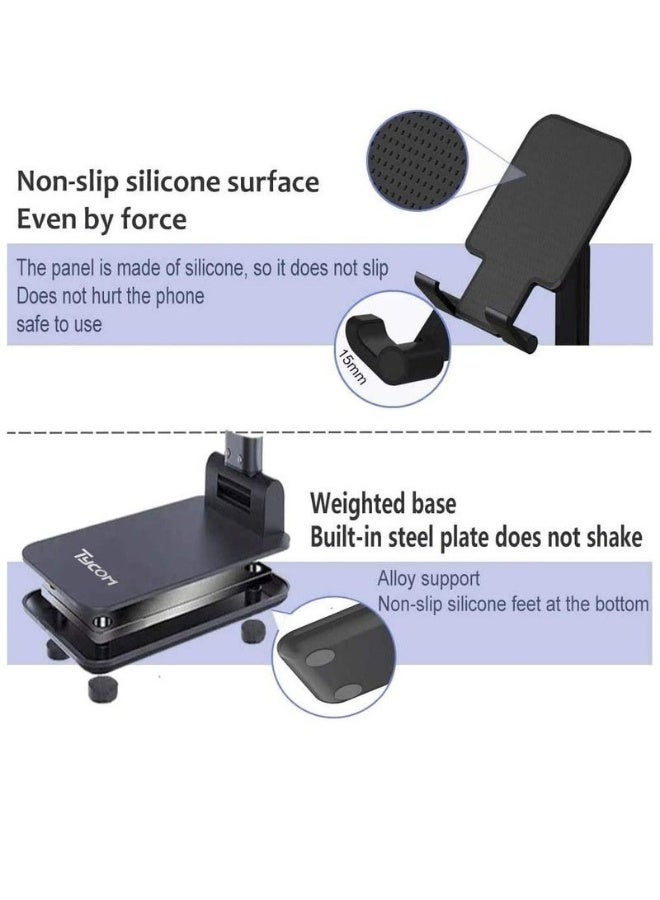 DUSALA Cell Phone Stand Adjustable Foldable Desktop Tablet Stand Holder | Universal Mobile Phone Stand for Desk | Double Adjustable Phone Holder Compatible with iPhone, Android, iPad, Tablet | Foldable Phone Dock with Anti-Slip Base - Image 3