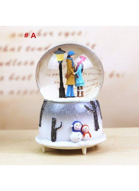 Romantic Couple Sitting Under the Street Lamp Lighted Musical Snow Globe