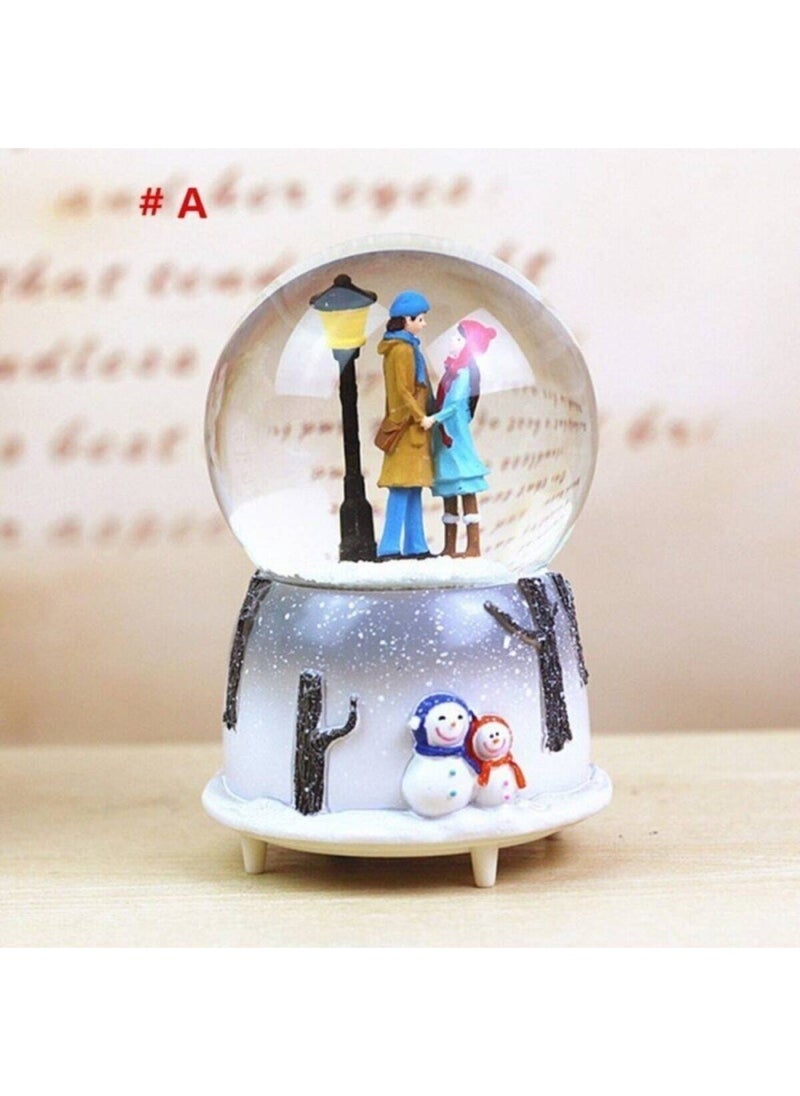 Knittingtr - Romantic Couple Sitting Under the Street Lamp Lighted Musical Snow Globe - Image 1