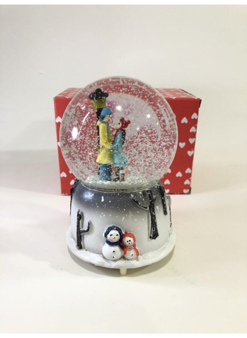 Knittingtr - Romantic Couple Sitting Under the Street Lamp Lighted Musical Snow Globe - Image 1