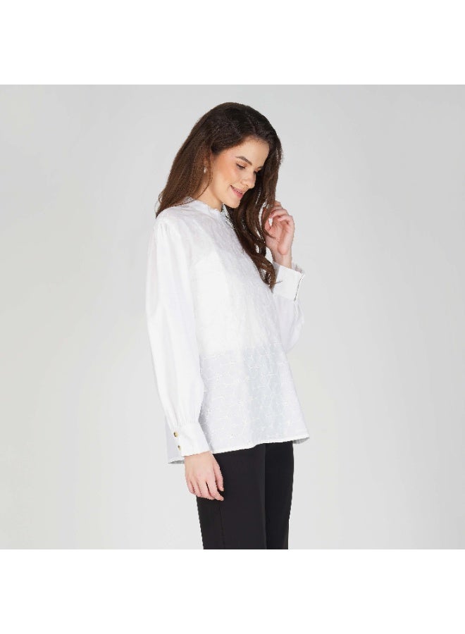 Linelle Soft Crepe Ladies Shirt – High Neck and Full Sleeves with Embroidery - Image 4