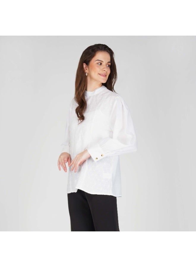 Linelle Soft Crepe Ladies Shirt – High Neck and Full Sleeves with Embroidery - Image 5